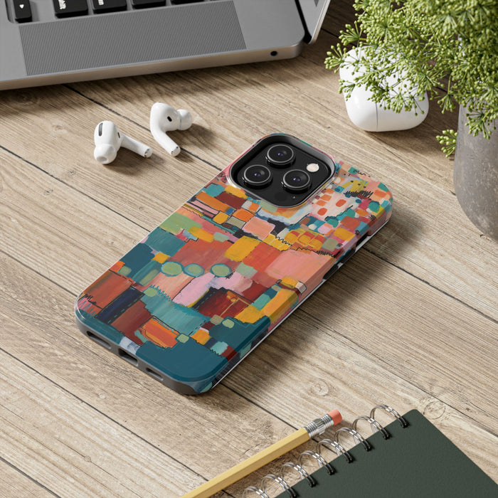 Abstract Color Block Tough Phone Case — Vibrant Geometric Art iPhone Cover