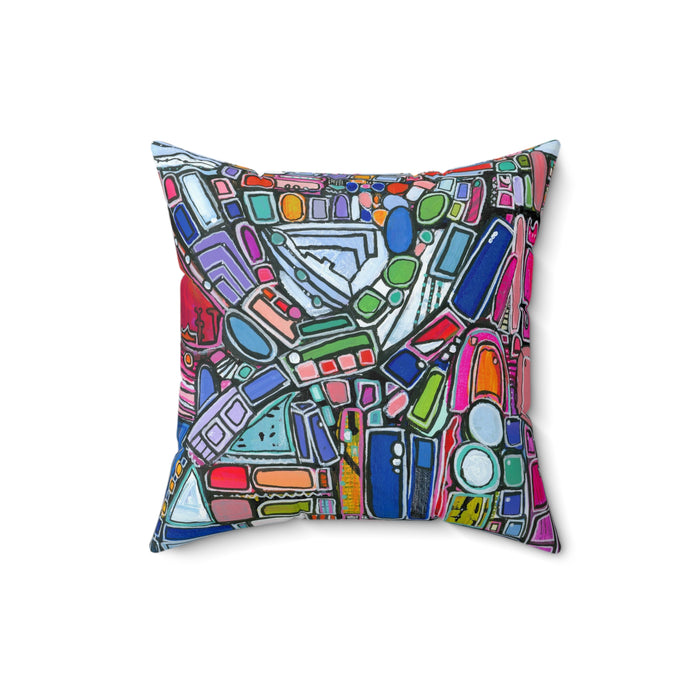 Colorful Mosaic Abstract Decorative Pillow - Geometric Art Square Pillow
