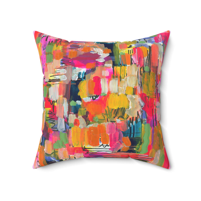 Color Burst Abstract Throw Pillow — Bright Modern Art Decorative Cushion