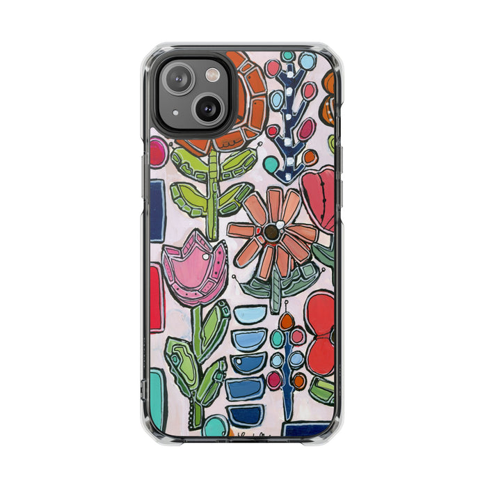 "Garden Party"Clear Magnetic Phone Case — Colorful Abstract Floral Impact Protection