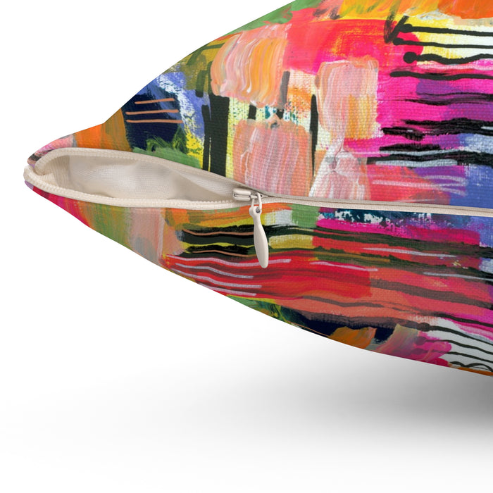 Color Burst Abstract Throw Pillow — Bright Modern Art Decorative Cushion