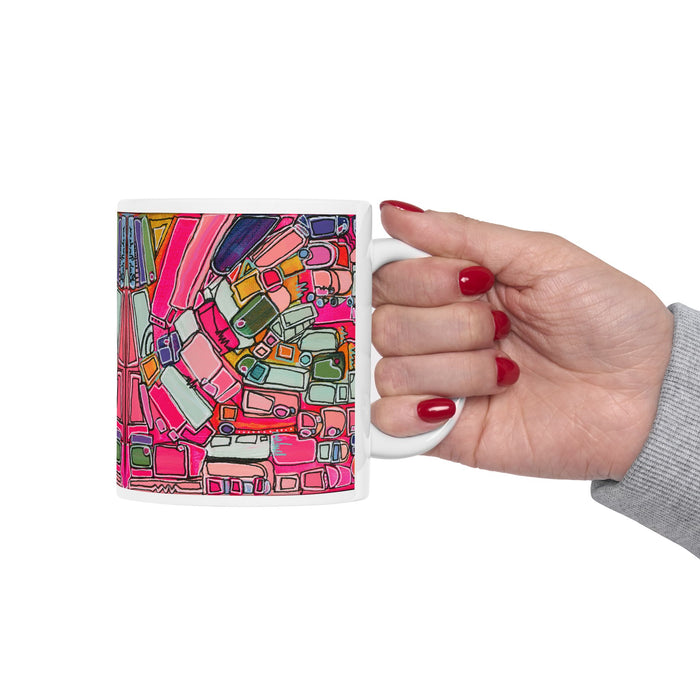 Abstract Pink Geometric Ceramic Mug — Colorful Modern Art Coffee Cup (11oz)