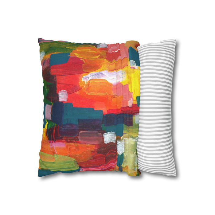 "Over The Rainbow"-Abstract Color Block Pillowcase — Vibrant Modern Decorative Throw Pillow Cover