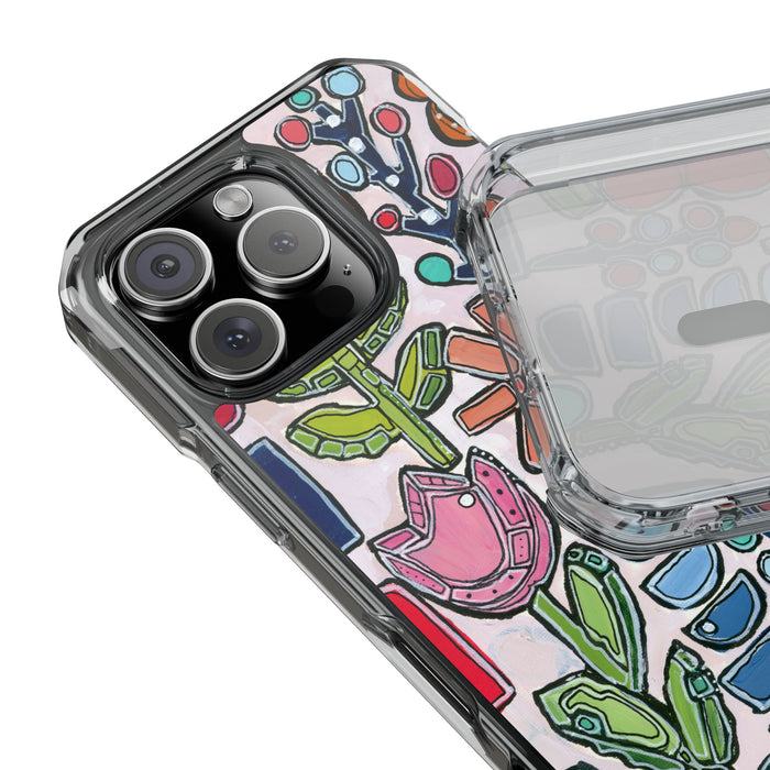"Garden Party"Clear Magnetic Phone Case — Colorful Abstract Floral Impact Protection