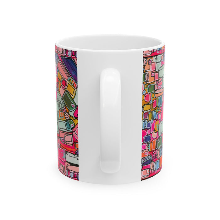 Abstract Pink Geometric Ceramic Mug — Colorful Modern Art Coffee Cup (11oz)