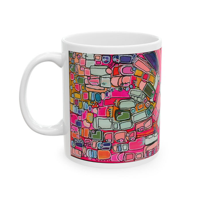 Abstract Pink Geometric Ceramic Mug — Colorful Modern Art Coffee Cup (11oz)