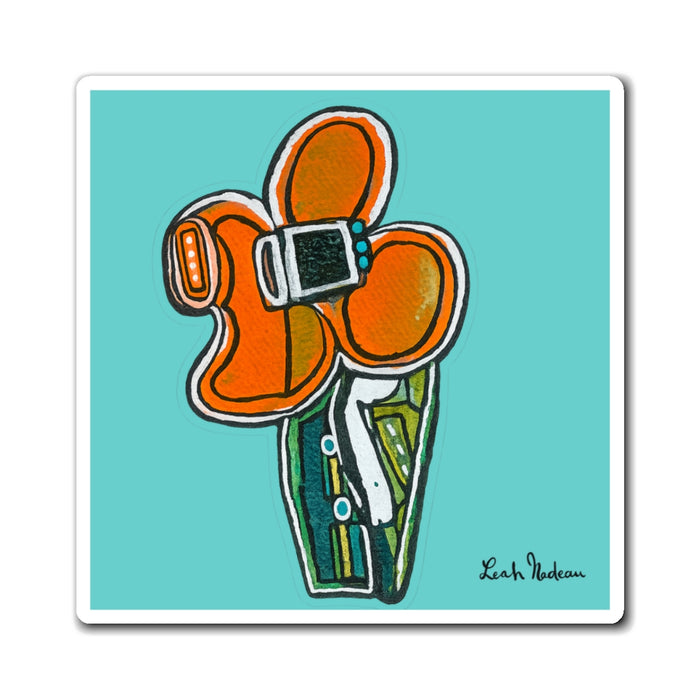 Retro Orange Abstract Floral - Colorful Kitchen Fridge Magnet