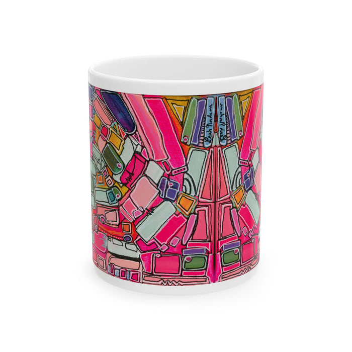 Abstract Pink Geometric Ceramic Mug — Colorful Modern Art Coffee Cup (11oz)