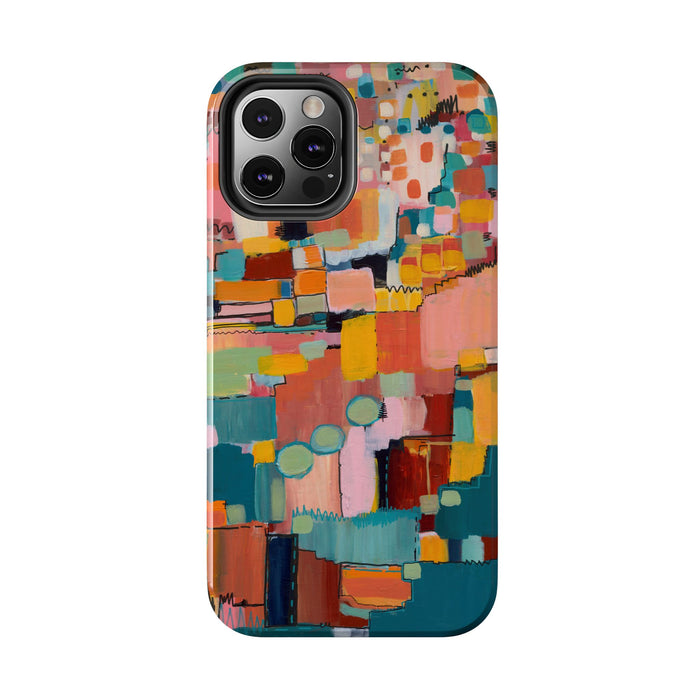 Abstract Color Block Tough Phone Case — Vibrant Geometric Art iPhone Cover