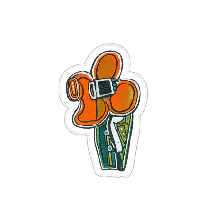Retro Orange Flower Die-Cut Sticker – Vintage Floral Laptop Decal