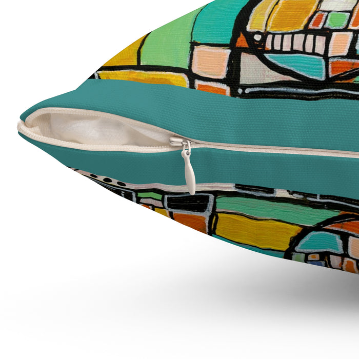 Abstract Retro Geometric Pillow — Colorful Mid-Century Accent Cushion