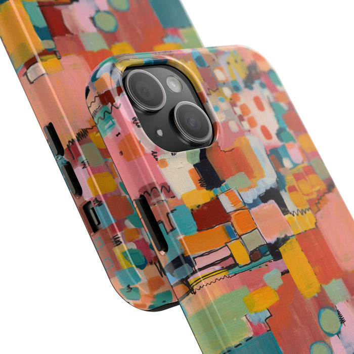 Abstract Color Block Tough Phone Case — Vibrant Geometric Art iPhone Cover