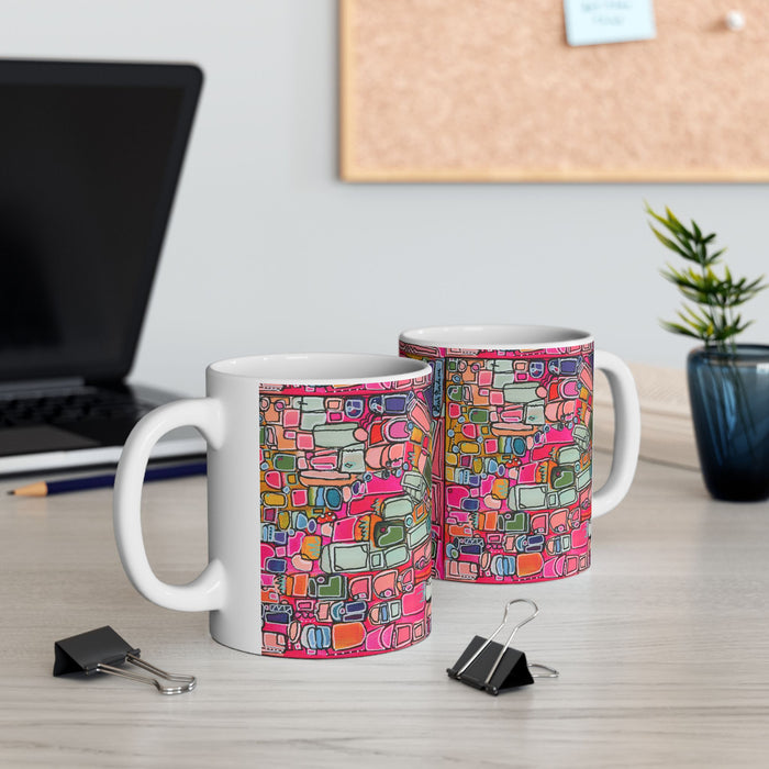 Abstract Pink Geometric Ceramic Mug — Colorful Modern Art Coffee Cup (11oz)