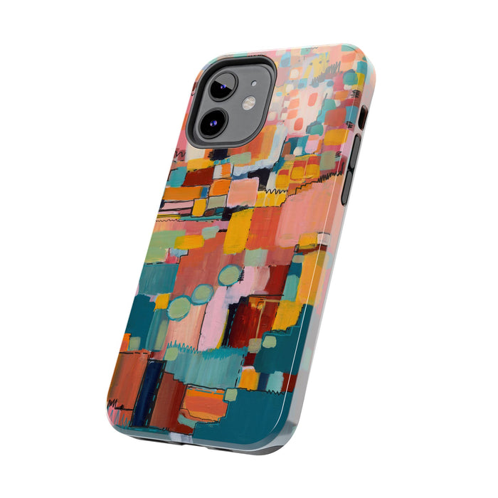 Abstract Color Block Tough Phone Case — Vibrant Geometric Art iPhone Cover
