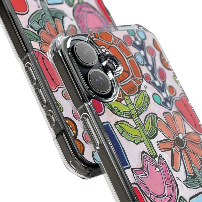 "Garden Party"Clear Magnetic Phone Case — Colorful Abstract Floral Impact Protection