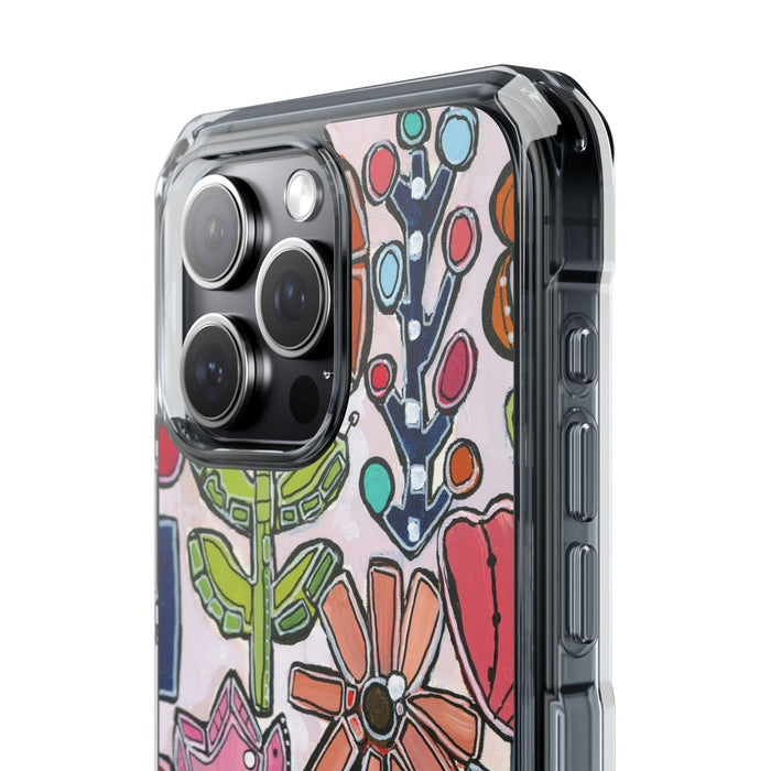 "Garden Party"Clear Magnetic Phone Case — Colorful Abstract Floral Impact Protection