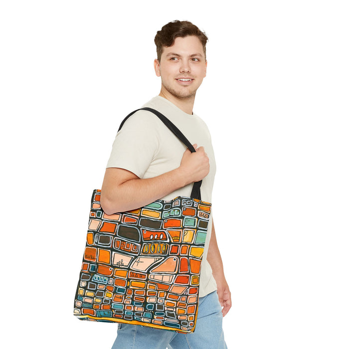 The Mid Century Mosaic Tote- Abstract Mosaic Tote Bag – Orange Geometric Art Pattern