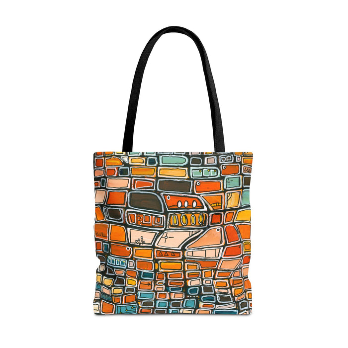 The Mid Century Mosaic Tote- Abstract Mosaic Tote Bag – Orange Geometric Art Pattern