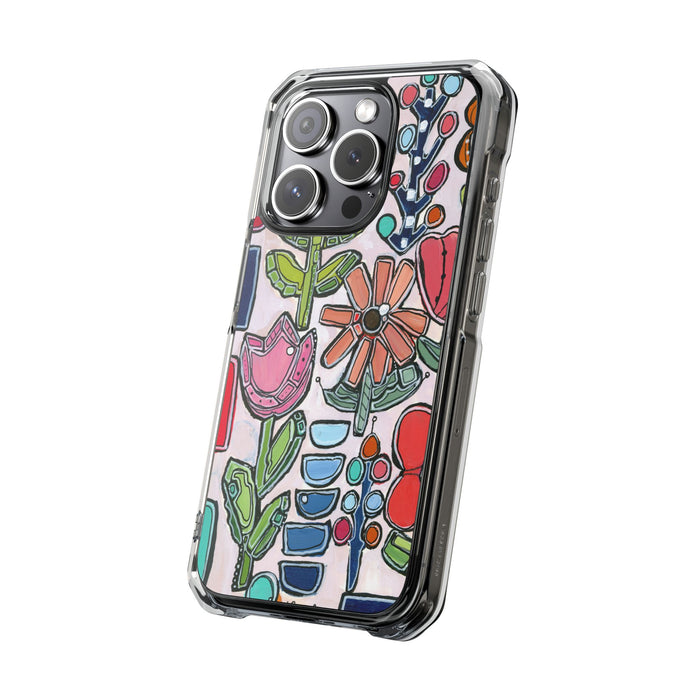 "Garden Party"Clear Magnetic Phone Case — Colorful Abstract Floral Impact Protection
