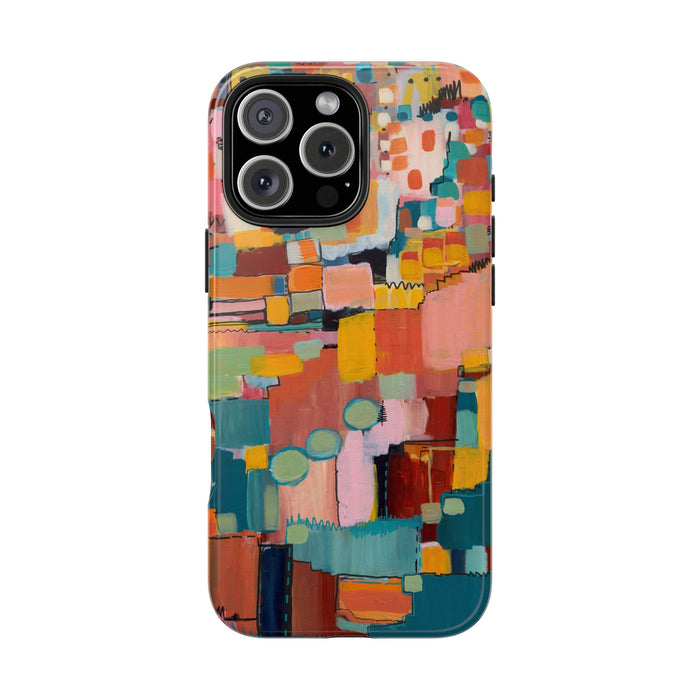 Abstract Color Block Tough Phone Case — Vibrant Geometric Art iPhone Cover