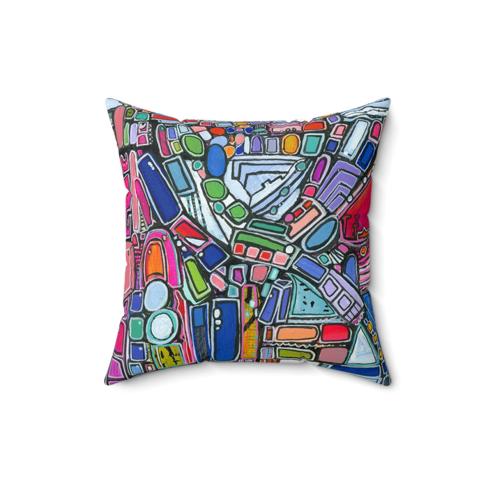 Colorful Mosaic Abstract Decorative Pillow - Geometric Art Square Pillow