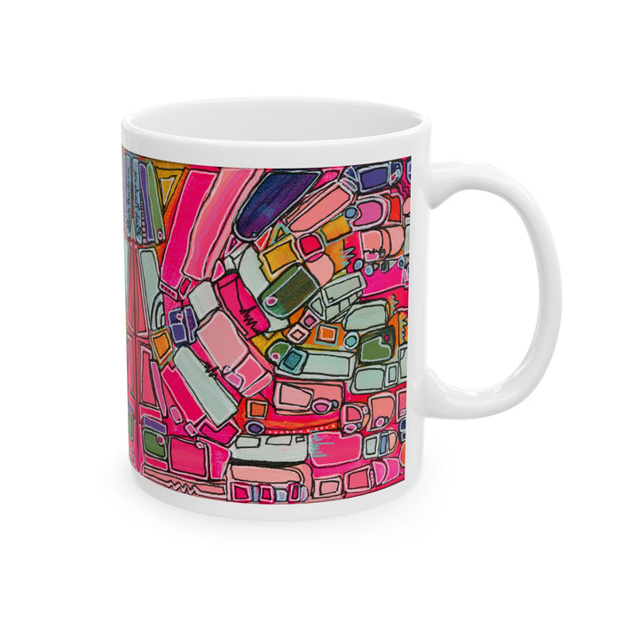 Abstract Pink Geometric Ceramic Mug — Colorful Modern Art Coffee Cup (11oz)