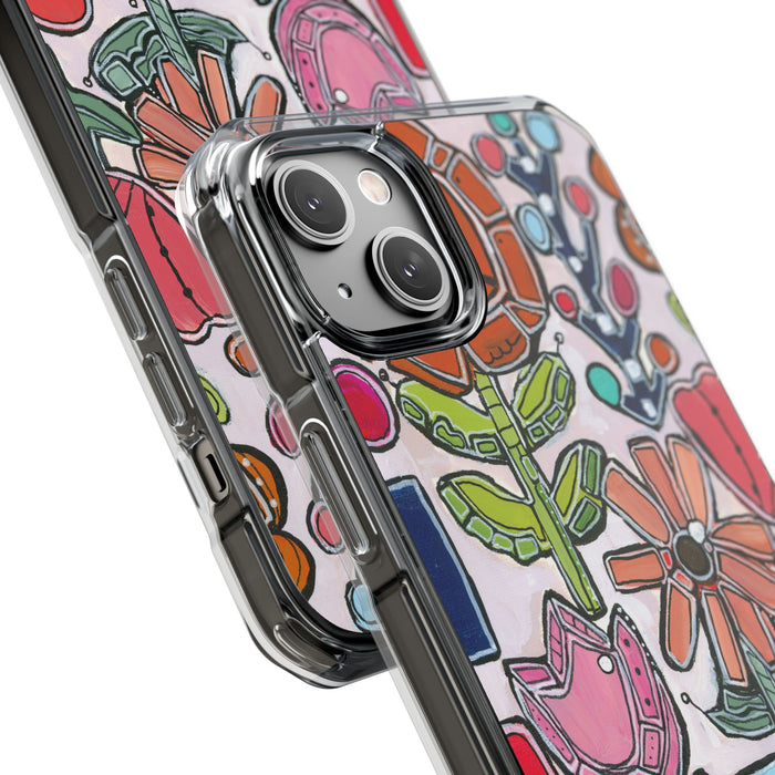 "Garden Party"Clear Magnetic Phone Case — Colorful Abstract Floral Impact Protection