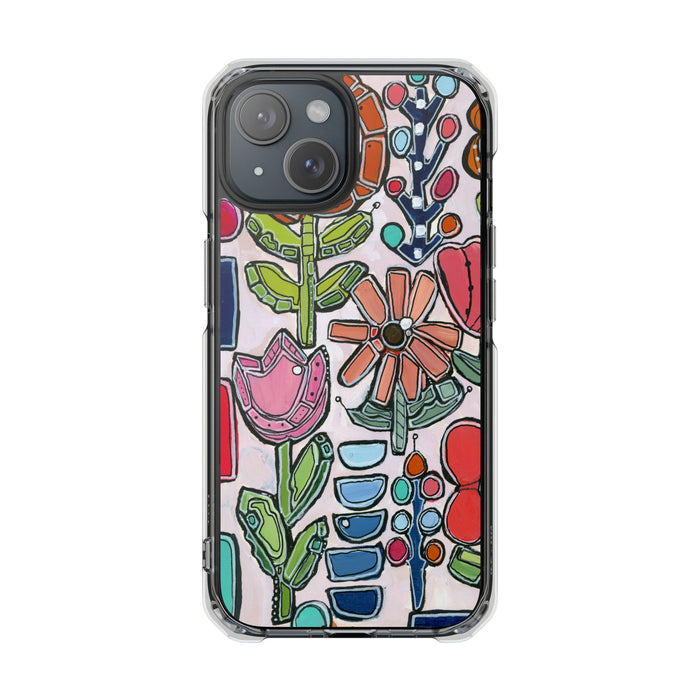 "Garden Party"Clear Magnetic Phone Case — Colorful Abstract Floral Impact Protection