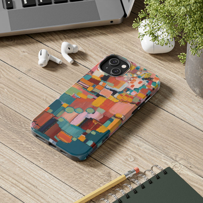 Abstract Color Block Tough Phone Case — Vibrant Geometric Art iPhone Cover
