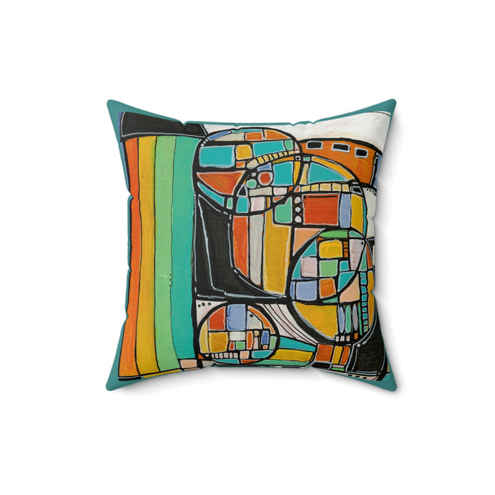 Abstract Retro Geometric Pillow — Colorful Mid-Century Accent Cushion