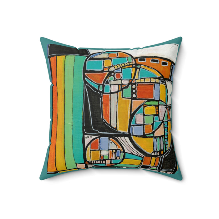 Abstract Retro Geometric Pillow — Colorful Mid-Century Accent Cushion