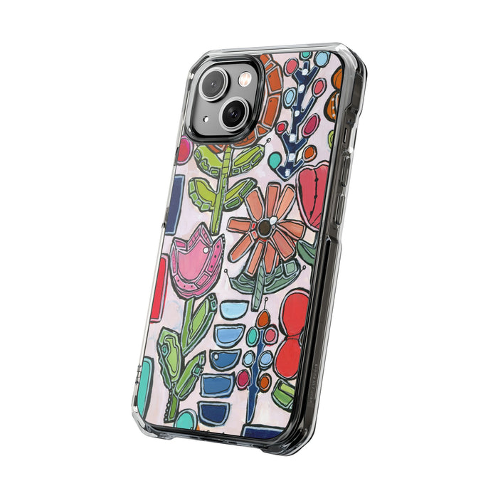 "Garden Party"Clear Magnetic Phone Case — Colorful Abstract Floral Impact Protection
