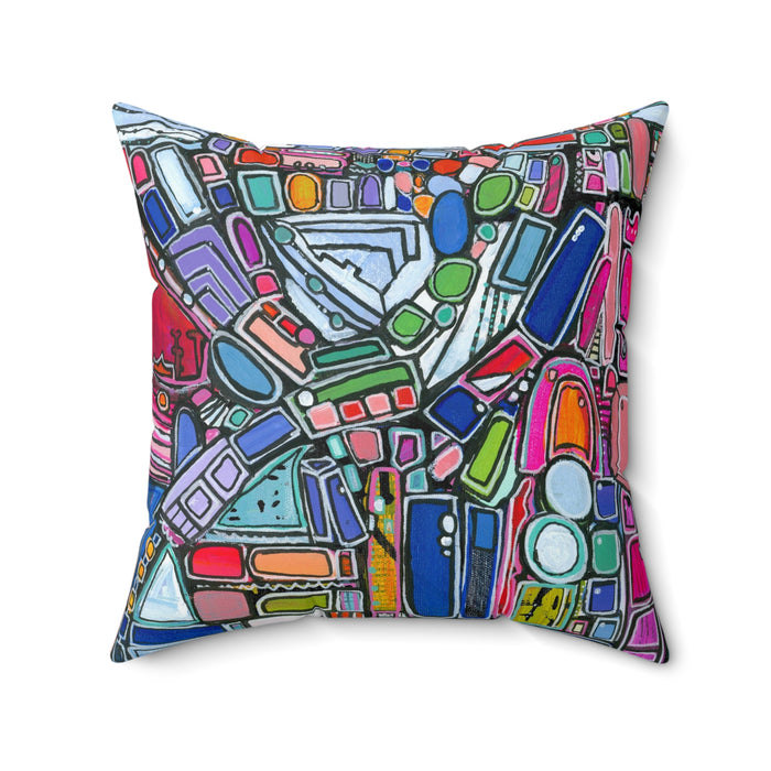Colorful Mosaic Abstract Decorative Pillow - Geometric Art Square Pillow
