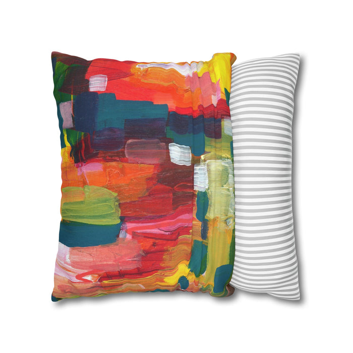 "Over The Rainbow"-Abstract Color Block Pillowcase — Vibrant Modern Decorative Throw Pillow Cover