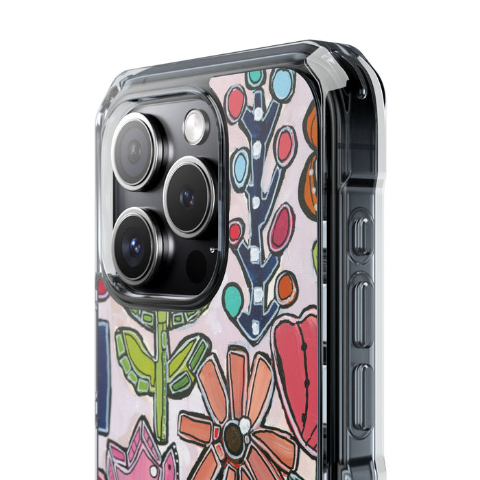 "Garden Party"Clear Magnetic Phone Case — Colorful Abstract Floral Impact Protection