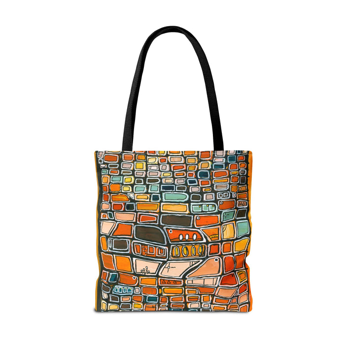 The Mid Century Mosaic Tote- Abstract Mosaic Tote Bag – Orange Geometric Art Pattern