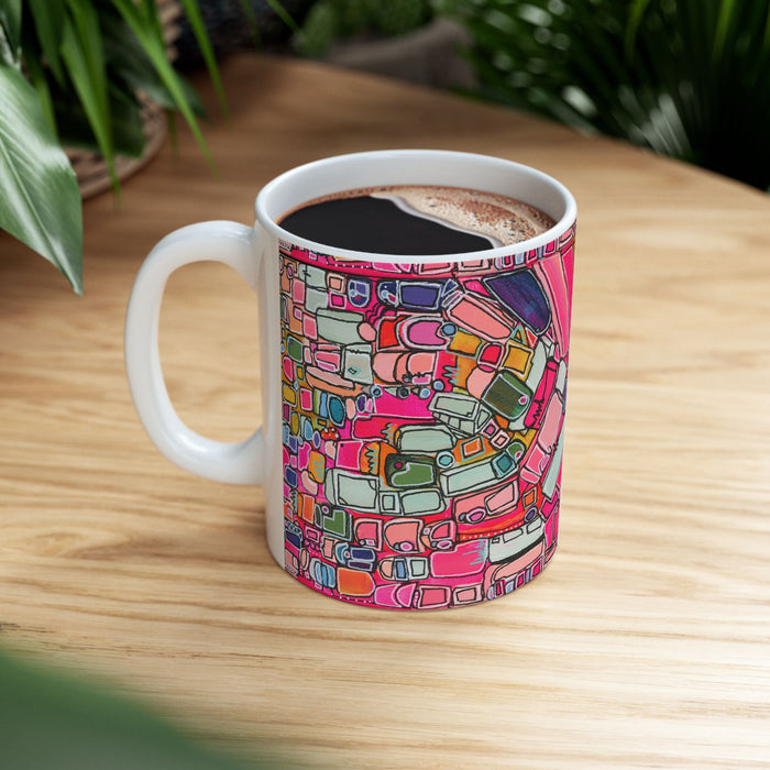 Abstract Pink Geometric Ceramic Mug — Colorful Modern Art Coffee Cup (11oz)