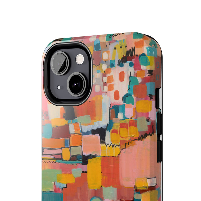 Abstract Color Block Tough Phone Case — Vibrant Geometric Art iPhone Cover