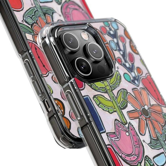 "Garden Party"Clear Magnetic Phone Case — Colorful Abstract Floral Impact Protection