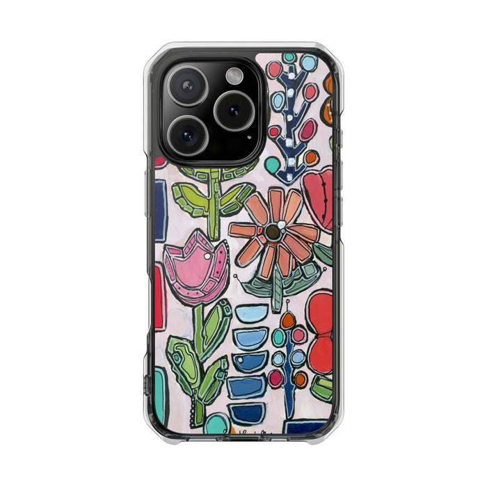 "Garden Party"Clear Magnetic Phone Case — Colorful Abstract Floral Impact Protection