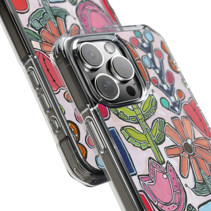 "Garden Party"Clear Magnetic Phone Case — Colorful Abstract Floral Impact Protection