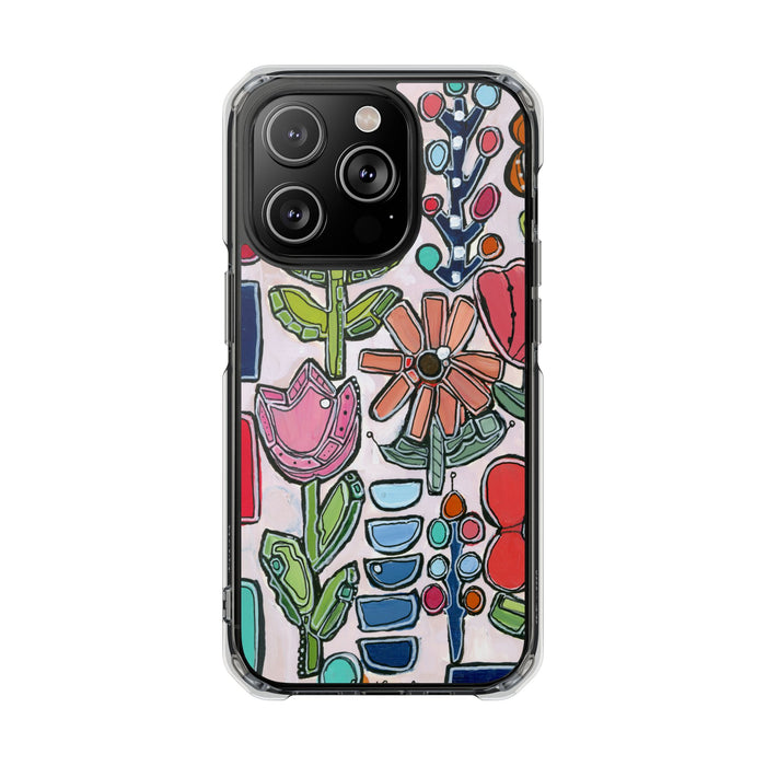 "Garden Party"Clear Magnetic Phone Case — Colorful Abstract Floral Impact Protection
