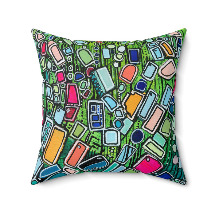 Shapes in Space- Colorful Mosaic Abstract Decorative Pillow - Geometric Art Square Pillow