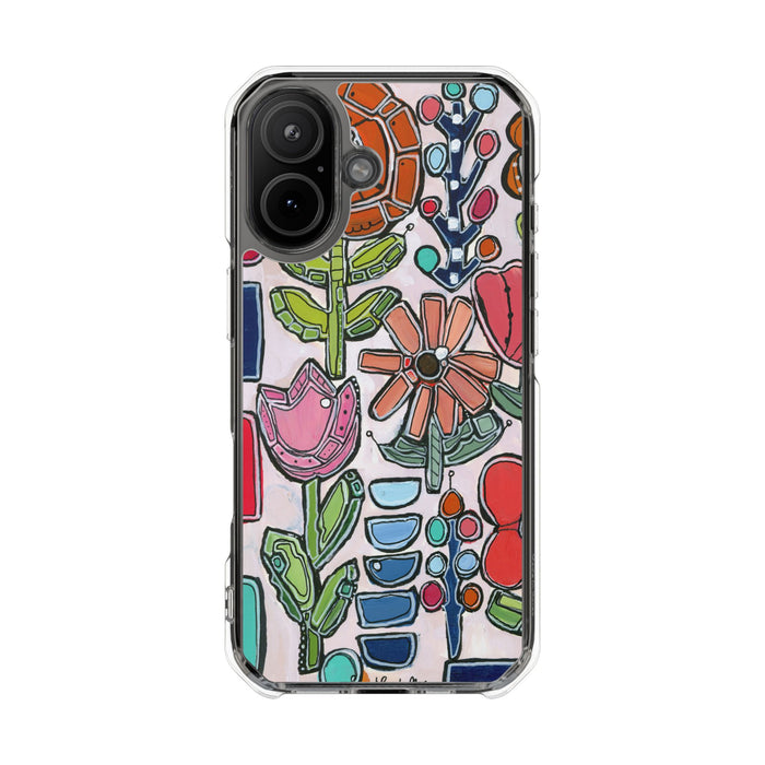 "Garden Party"Clear Magnetic Phone Case — Colorful Abstract Floral Impact Protection