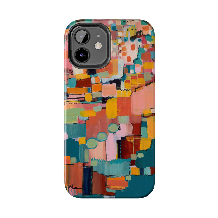 Abstract Color Block Tough Phone Case — Vibrant Geometric Art iPhone Cover