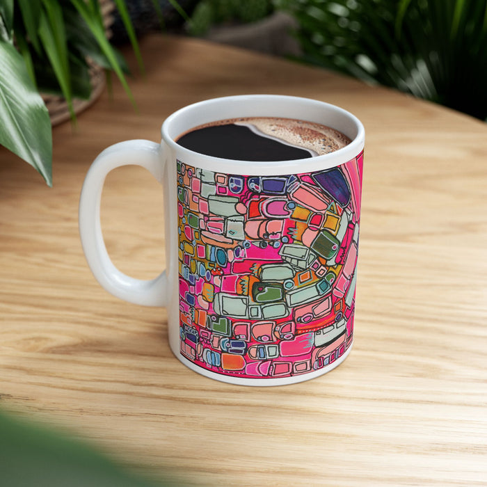 Abstract Pink Geometric Ceramic Mug — Colorful Modern Art Coffee Cup (11oz)