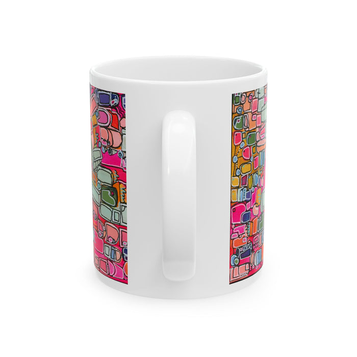 Abstract Pink Geometric Ceramic Mug — Colorful Modern Art Coffee Cup (11oz)