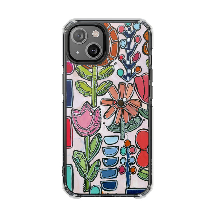 "Garden Party"Clear Magnetic Phone Case — Colorful Abstract Floral Impact Protection