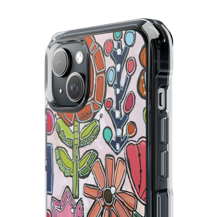 "Garden Party"Clear Magnetic Phone Case — Colorful Abstract Floral Impact Protection
