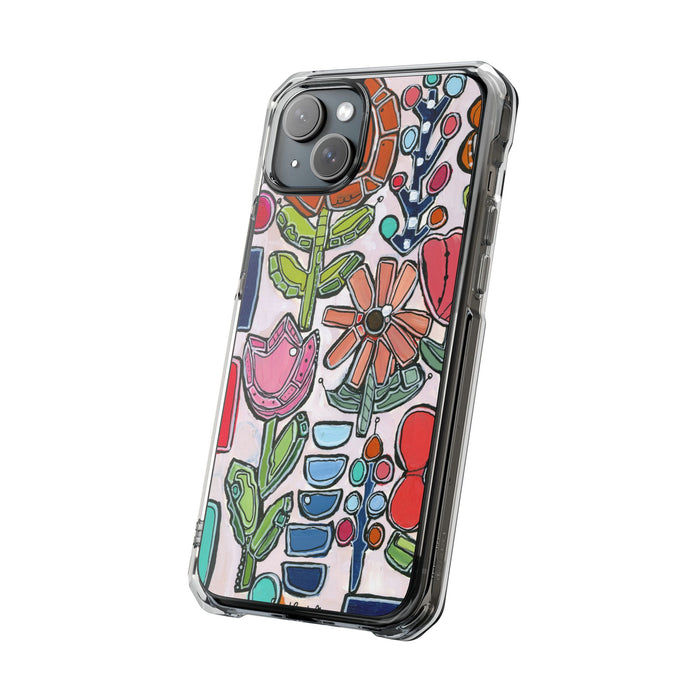 "Garden Party"Clear Magnetic Phone Case — Colorful Abstract Floral Impact Protection